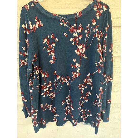 Lane Bryant Floral Sweater Top Blue Burgundy Size XL (14/16) - Picture 2 of 7
